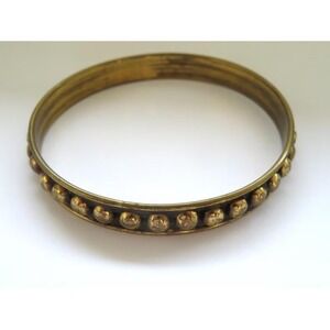 Vintage 80's Brass Studded, Retro Bangle, Steam Punk Bangle Bracelet Size 8
